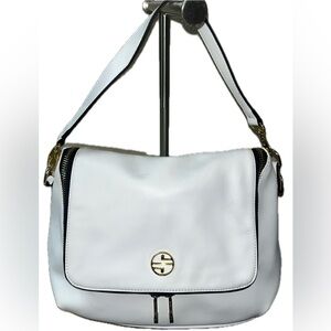 Segolene en cuir Leather Shoulder Bag, White & Gold-tone Hardware
